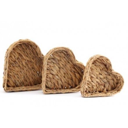 Set of 3 Woven Heart Trays - Penny Rose Home and Gifts