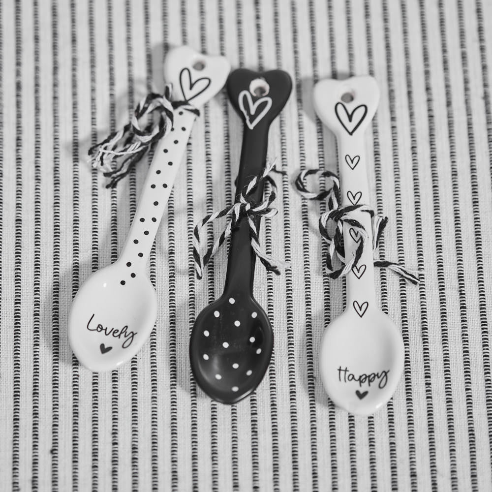 Monochrome Ceramic Spoons - Set of 3 - Penny Rose Home and Gifts
