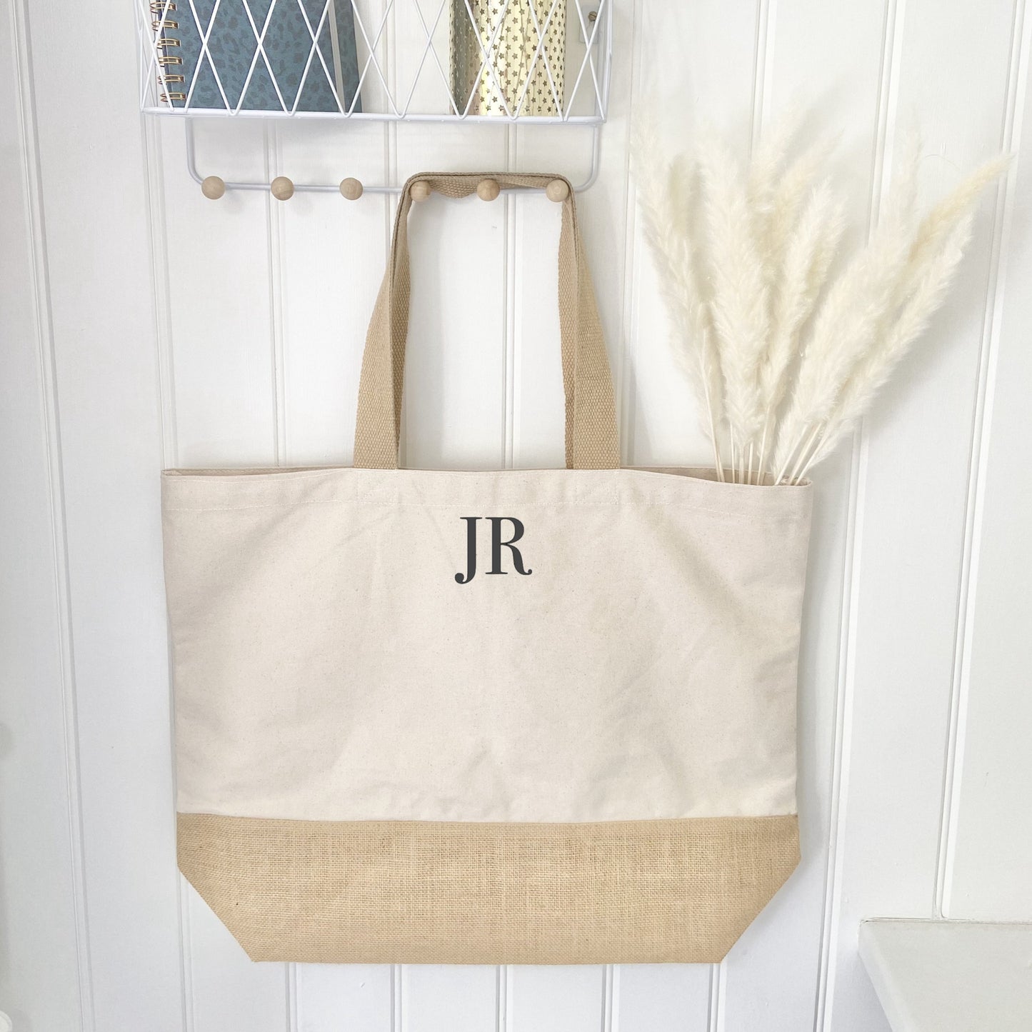 Personalised XL Organic Initial Jute Tote Bag - Penny Rose Home and Gifts