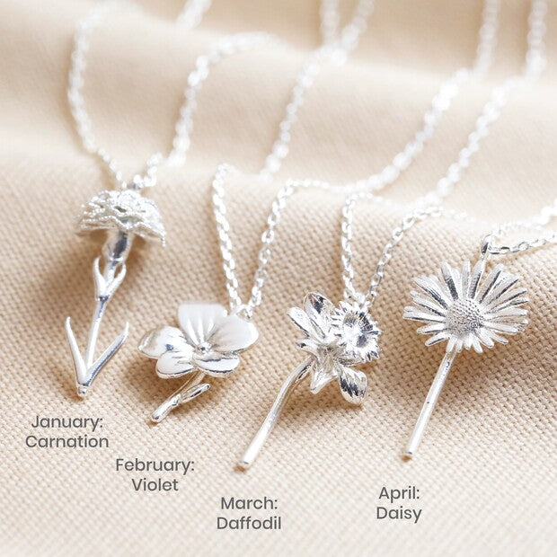 Birth Flower Pendant Necklace Silver - Penny Rose Home and Gifts