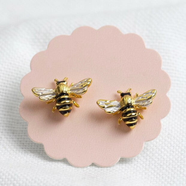 Gold Enamel Bee Earrings - Penny Rose Home and Gifts