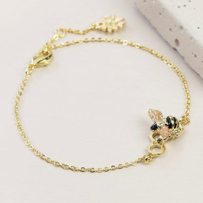 Honeycomb Bumble Bee Gold Bracelet - Penny Rose Home and Gifts