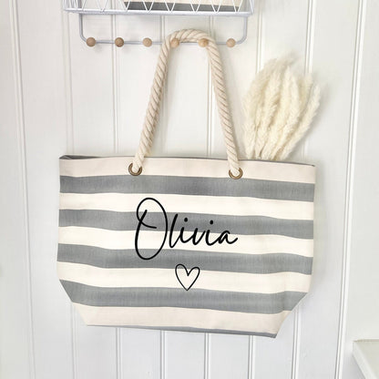 Personalised Striped Heart Beach Bag - Penny Rose Home and Gifts