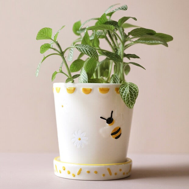 Yellow Bee Ceramic Planter with Tray - Penny Rose Home and Gifts